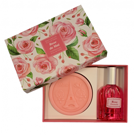 Coffret savon et eau de toilette Rose de Mai Esprit Provence à Paris chez Soap and the City, savons, bougies, parfums, encens...