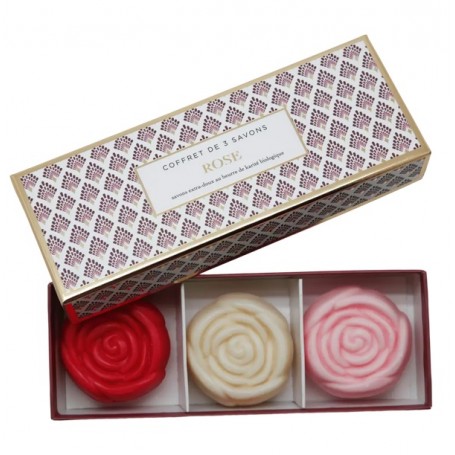 Coffret savons roses "art déco" Soap and the City à Paris chez Soap and the City, savons, bougies, parfums, encens et peluches